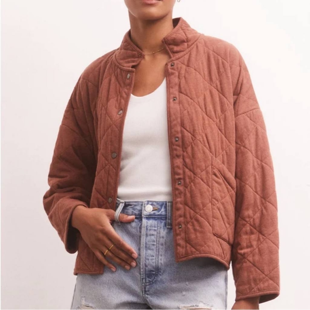 Women's Quilted Bomber Jacket - Rust